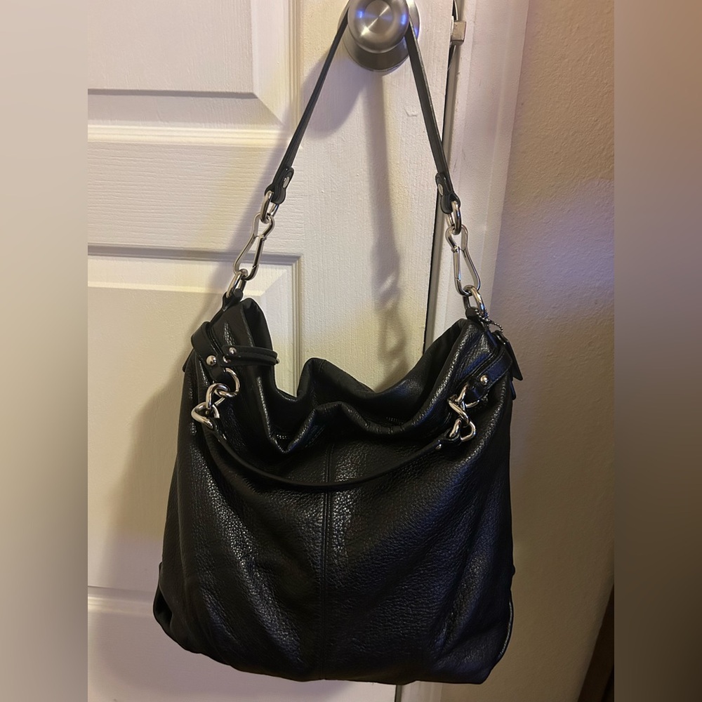 Coach Brooke Black Leather Large Chain Handbag